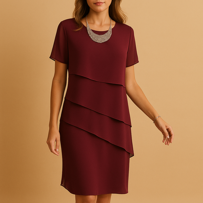 Women’s chiffon midi dress with layered details and flattering silhouette, perfect for parties, dinners, and elegant evening occasions.