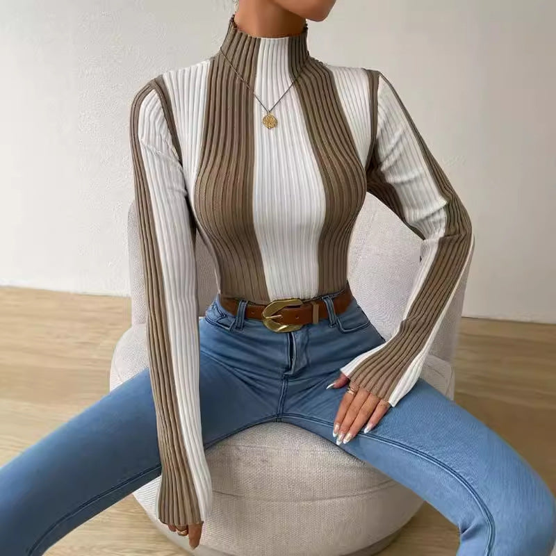 Image of Christine | Women's Fitted Vertical Striped Sweater