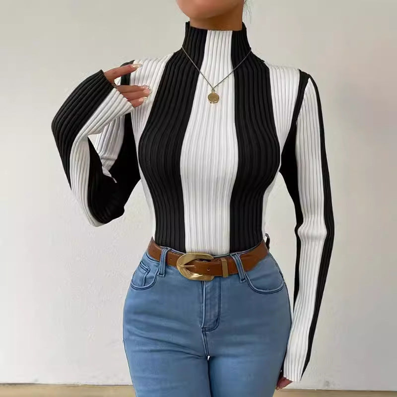 Women's Vertical Striped Fitted Sweater - VibreMode