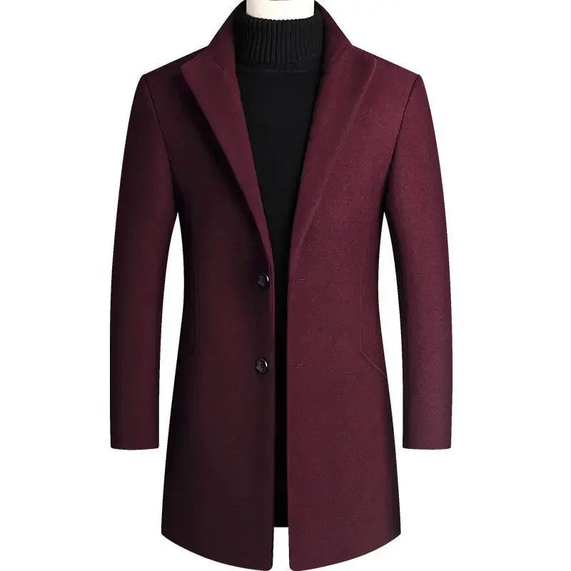 Men's Mandarin Collar Overcoat Mid-Length Wool - VibreMode
