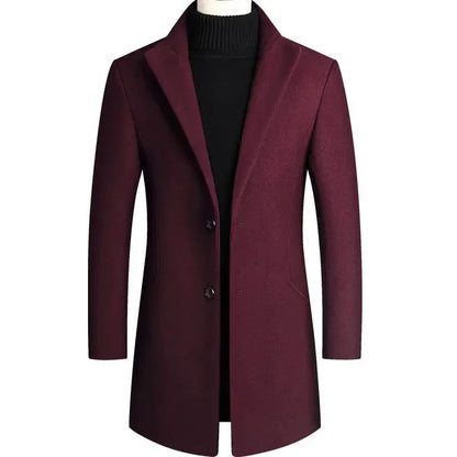 Men's Mandarin Collar Overcoat Mid-Length Wool - VibreMode