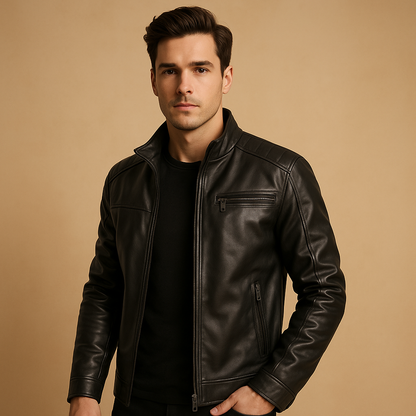 Men's Classic Biker Leather Jacket - VibreMode