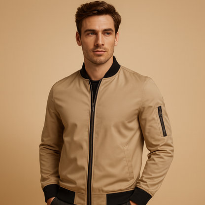 Men’s classic bomber jacket with zip closure, lightweight design, and comfortable fit, ideal for casual outfits and year-round wear.