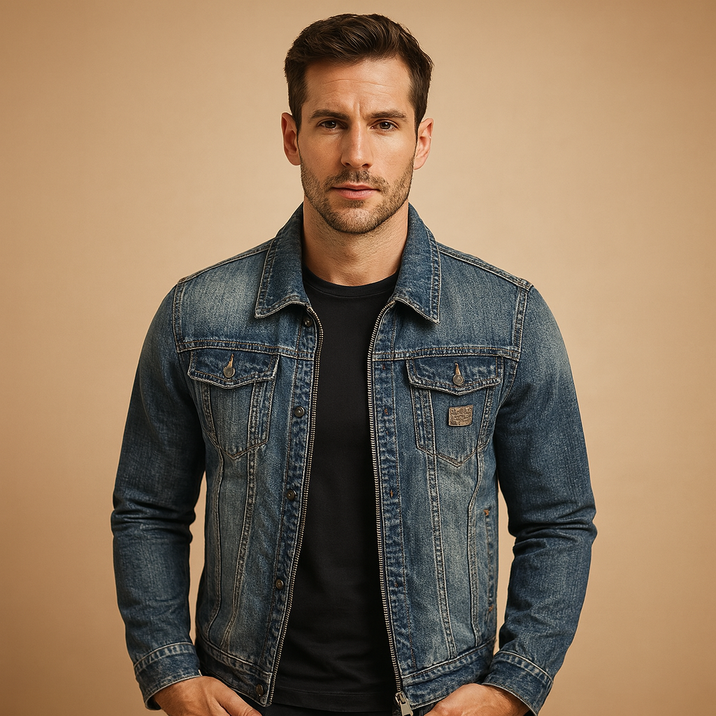 Vintage Style Mens Denim Jacket - VibreMode