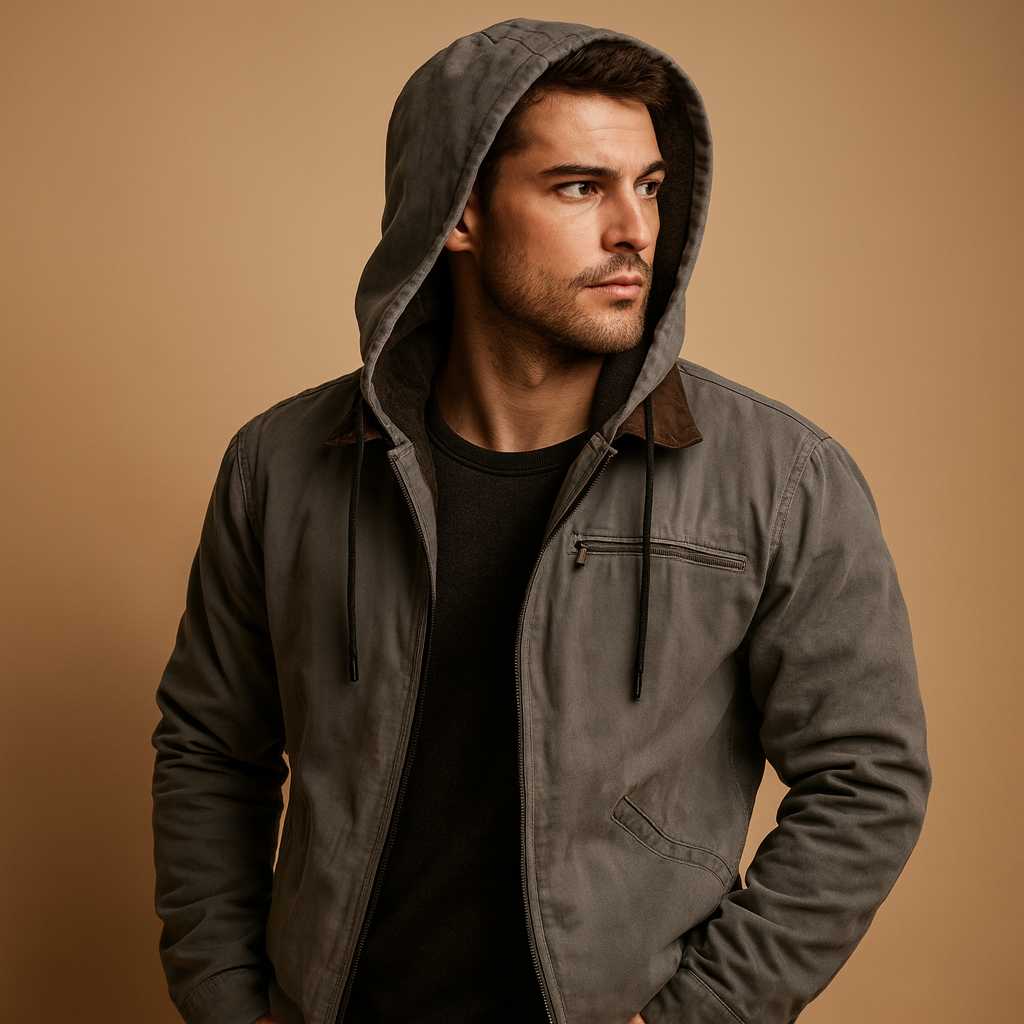 Men’s classic hooded zip-up sweatshirt with a soft inner lining and relaxed fit, suitable for everyday wear and cool-weather activities.
