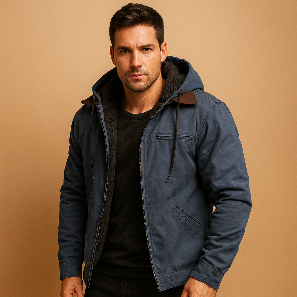 Men’s classic hooded zip-up sweatshirt with a soft inner lining and relaxed fit, suitable for everyday wear and cool-weather activities.