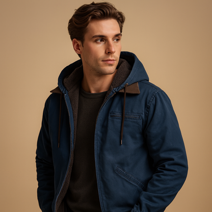 Men’s classic hooded zip-up sweatshirt with a soft inner lining and relaxed fit, suitable for everyday wear and cool-weather activities.