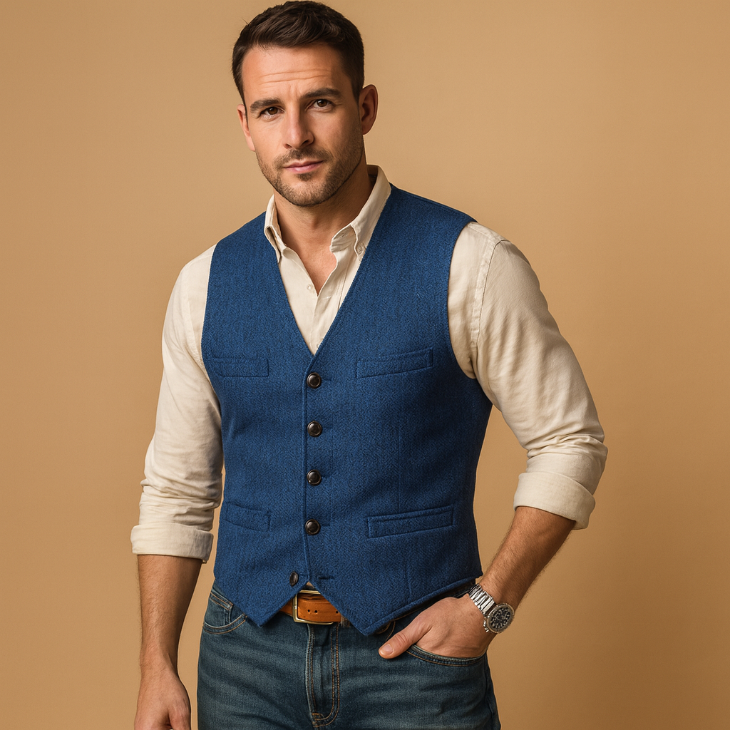 Classic mens vest for men with adjustable button closure and practical pockets, ideal for formal and casual outfits in autumn and winter.