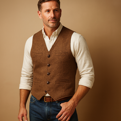 Classic mens vest for men with adjustable button closure and practical pockets, ideal for formal and casual outfits in autumn and winter.