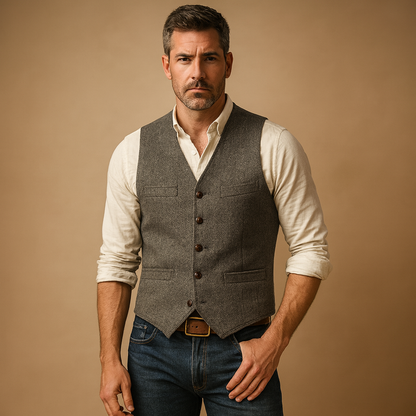 Classic mens vest for men with adjustable button closure and practical pockets, ideal for formal and casual outfits in autumn and winter.