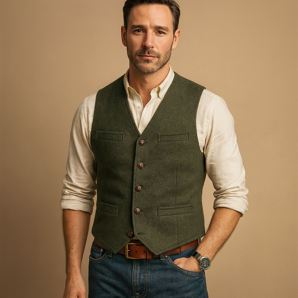 Classic mens vest for men with adjustable button closure and practical pockets, ideal for formal and casual outfits in autumn and winter.