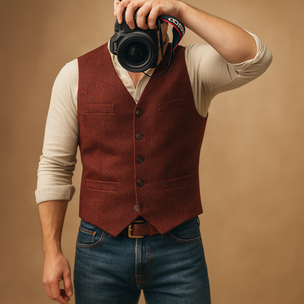 Classic mens vest for men with adjustable button closure and practical pockets, ideal for formal and casual outfits in autumn and winter.