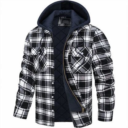 Men's Plaid Bomber Jacket Quilted Lined Hooded