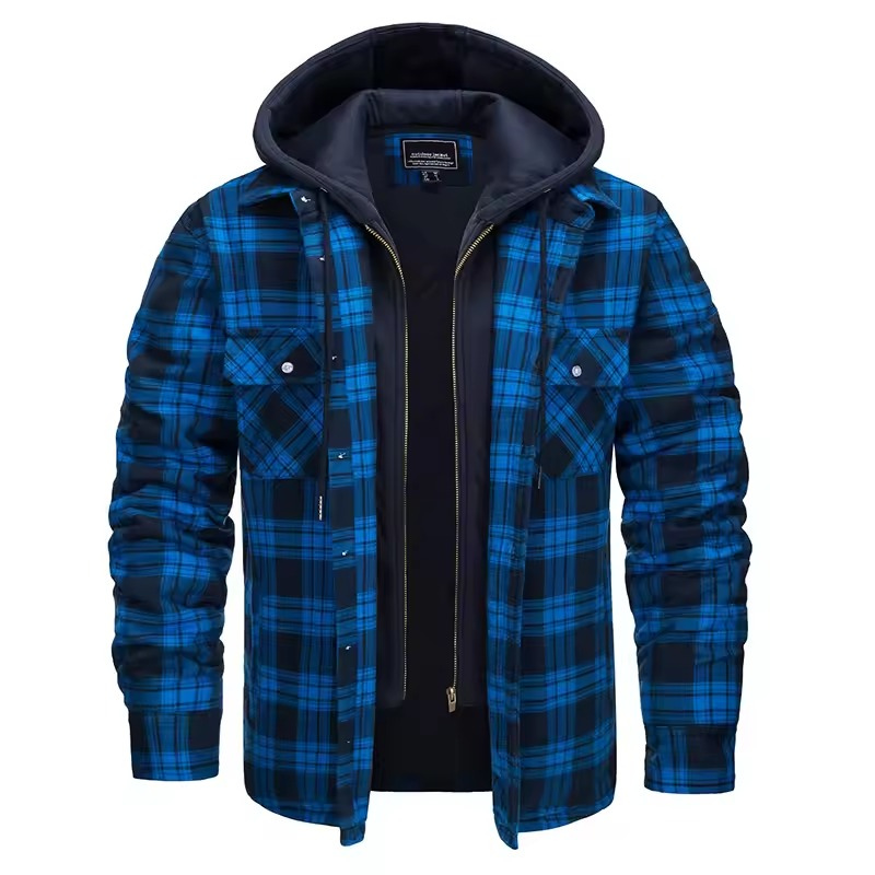 Men's Plaid Bomber Jacket Quilted Lined Hooded
