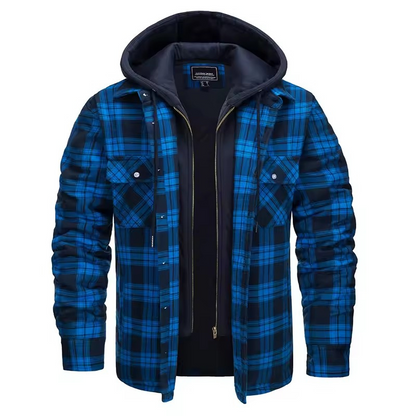 Men's Plaid Bomber Jacket Quilted Lined Hooded