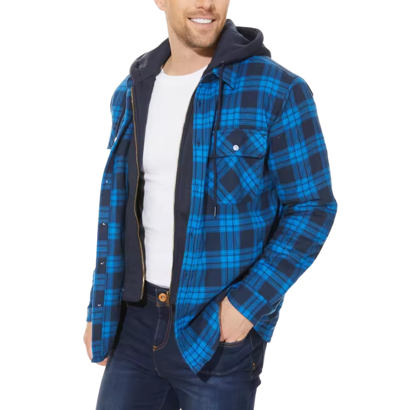 Men's Plaid Bomber Jacket Quilted Lined Hooded