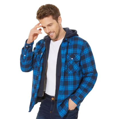 Men's Plaid Bomber Jacket Quilted Lined Hooded