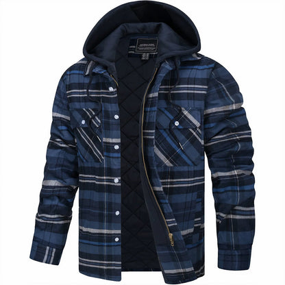 Men's Plaid Bomber Jacket Quilted Lined Hooded