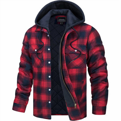 Men's Plaid Bomber Jacket Quilted Lined Hooded