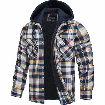 Men's Plaid Bomber Jacket Quilted Lined Hooded