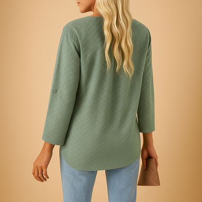Women’s classic v-neck blouse with regular fit, available in multiple colors, ideal for work, casual outfits, and everyday wear.