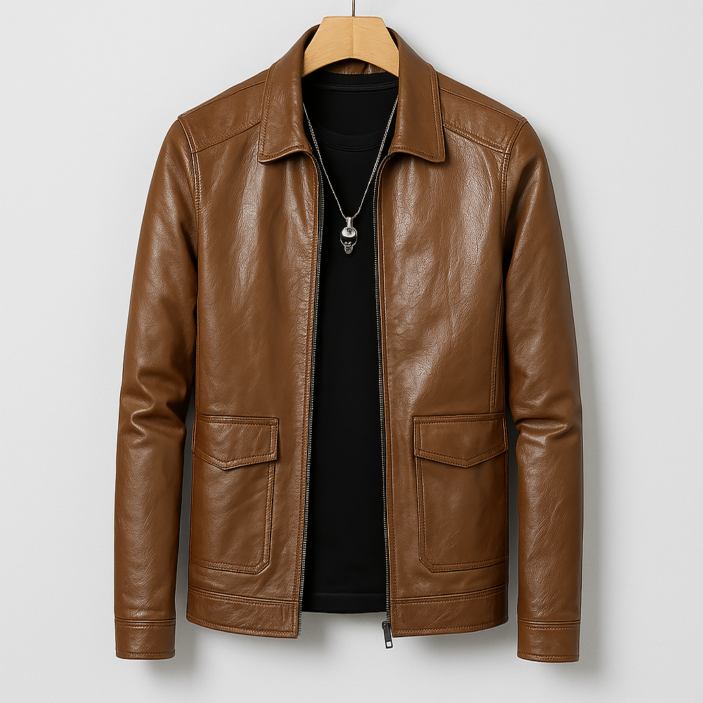 Genuine Brown Leather Coat - VibreMode