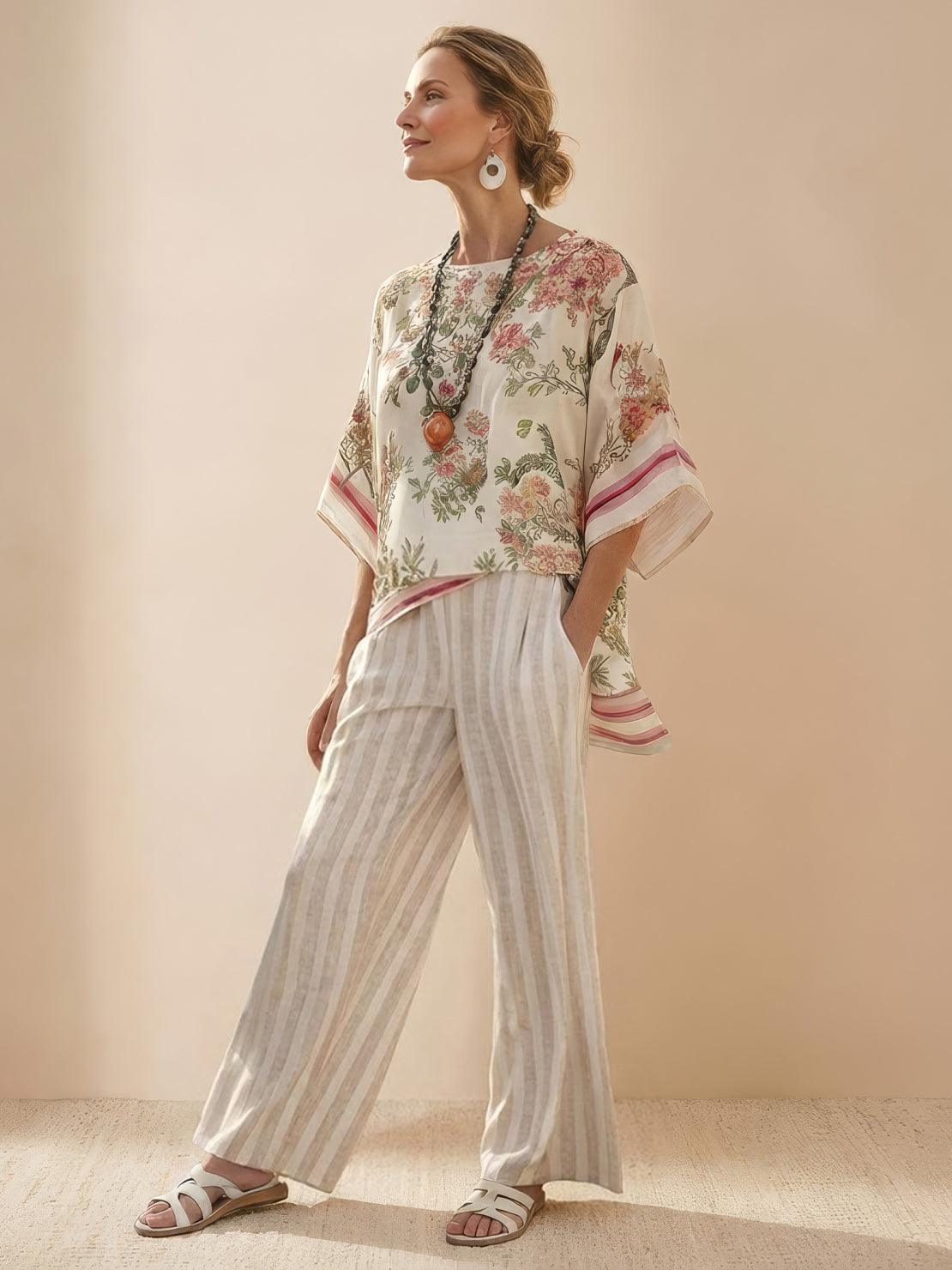 Relaxed Fit Striped Pants and Top 2-Piece Outfit
