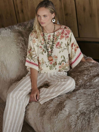 Relaxed Fit Striped Pants and Top 2-Piece Outfit