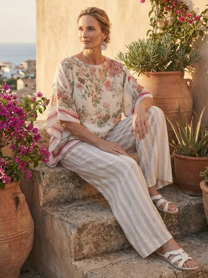 Relaxed Fit Striped Pants and Top 2-Piece Outfit