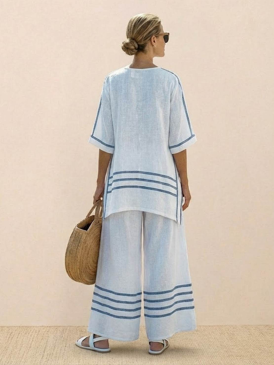 Relaxed Fit Striped Pants and Top 2-Piece Outfit