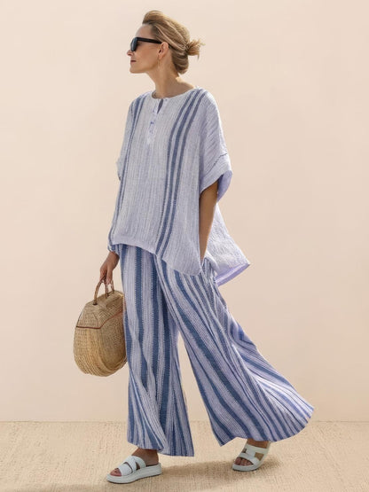Relaxed Fit Striped Pants and Top 2-Piece Outfit