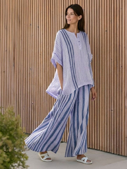 Relaxed Fit Striped Pants and Top 2-Piece Outfit