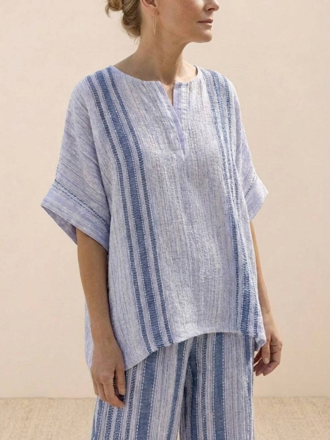 Women's Striped Wide Leg Pants Set Cotton Casual