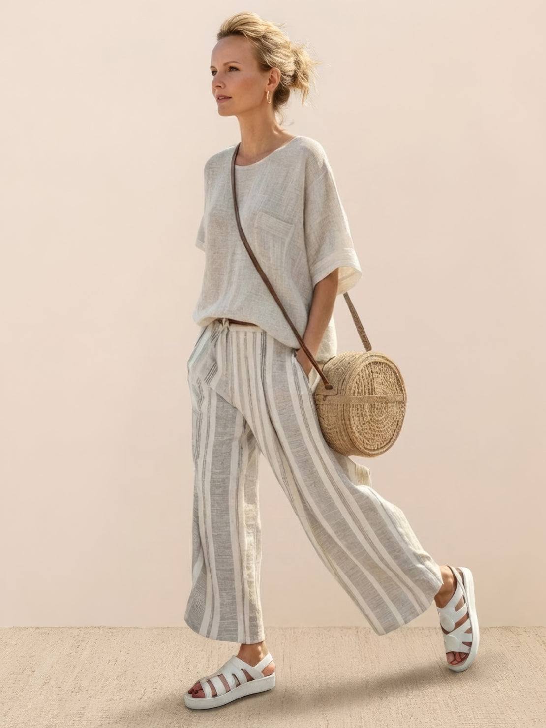 Relaxed Fit Striped Pants and Top 2-Piece Outfit - VibreMode