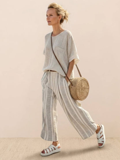 Relaxed Fit Striped Pants and Top 2-Piece Outfit - VibreMode