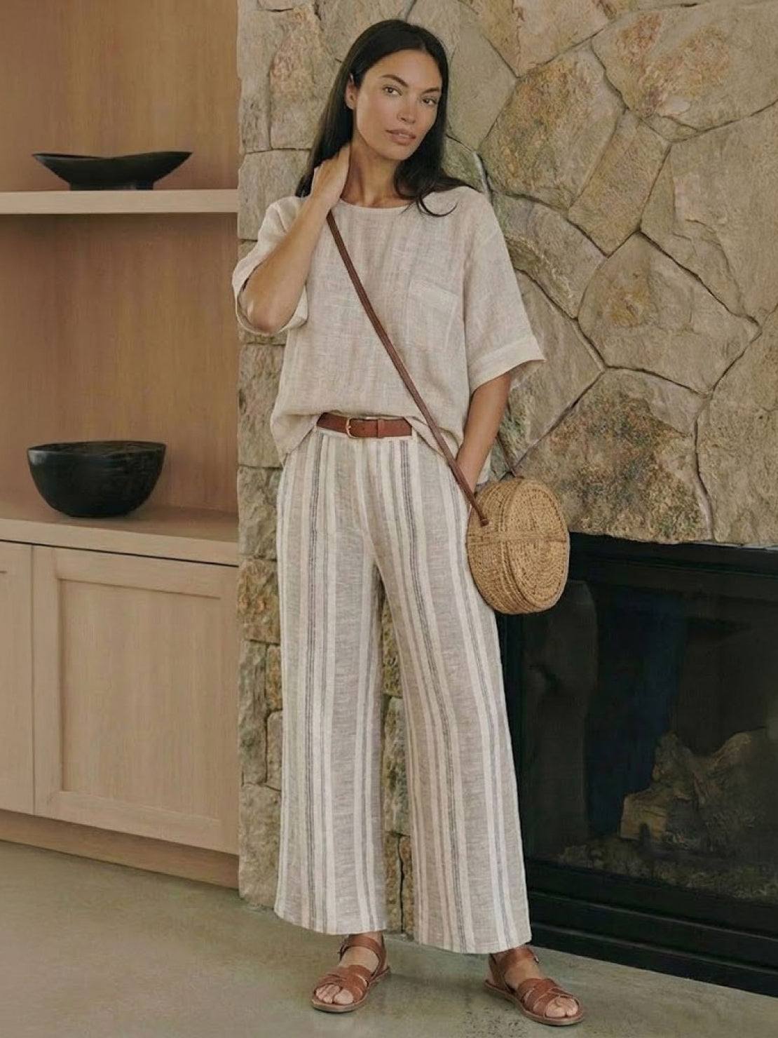 Relaxed Fit Striped Pants and Top 2-Piece Outfit
