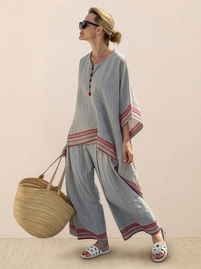 Relaxed Fit Striped Pants and Top 2-Piece Outfit