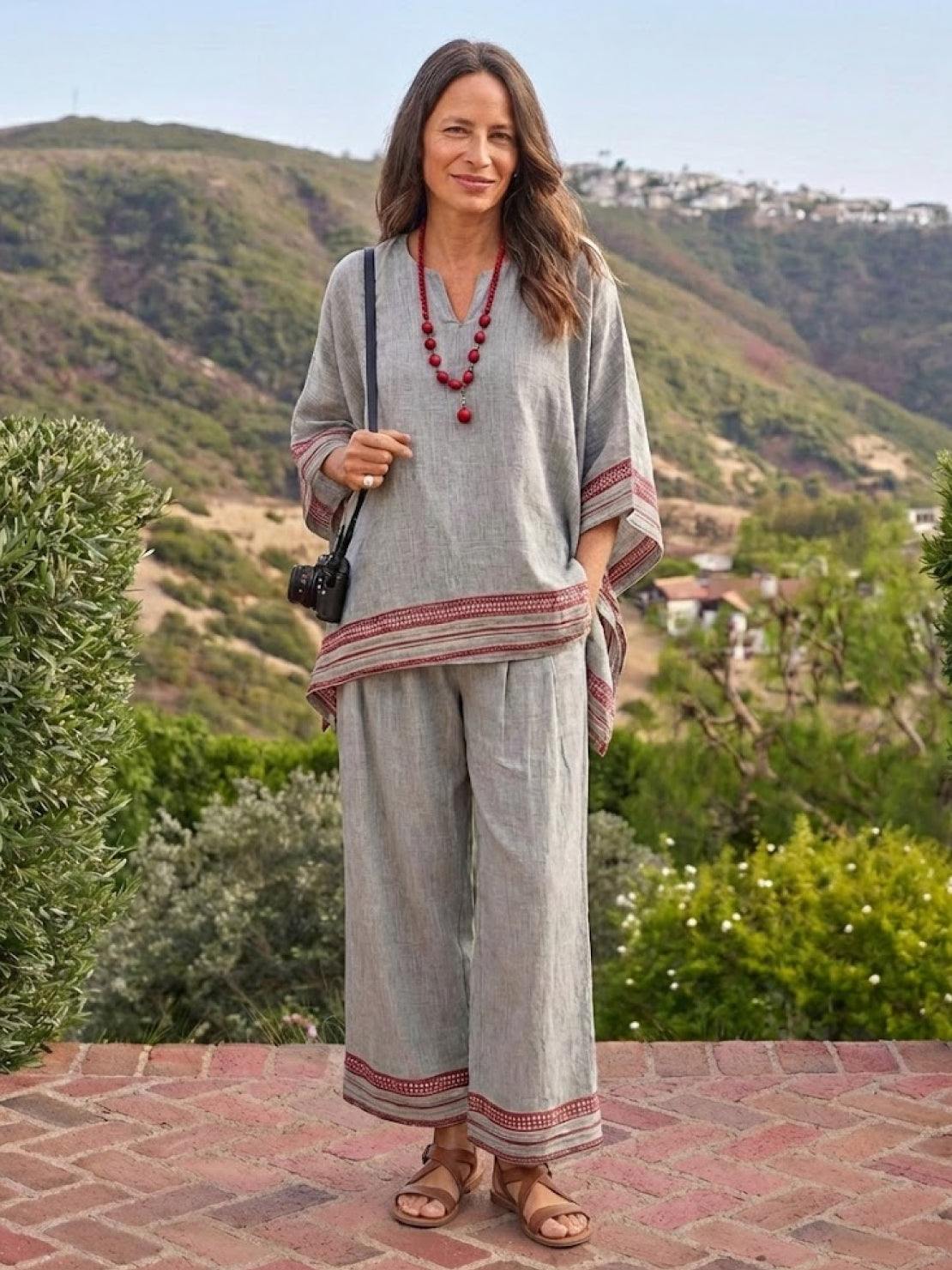 Relaxed Fit Striped Pants and Top 2-Piece Outfit