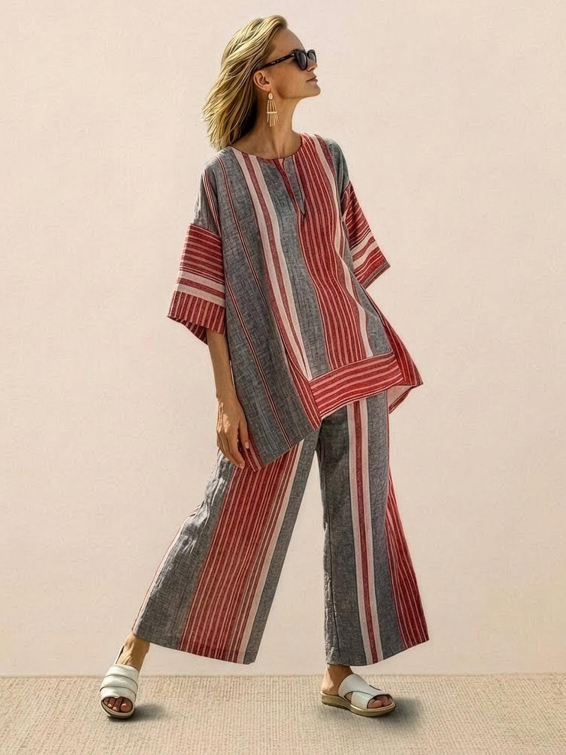 Relaxed Fit Striped Pants and Top 2-Piece Outfit