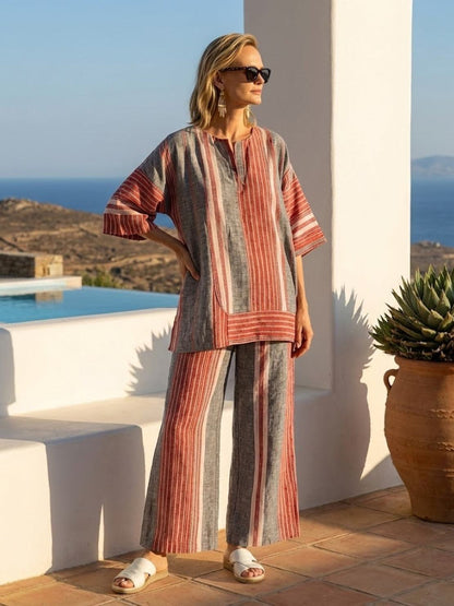 Relaxed Fit Striped Pants and Top 2-Piece Outfit