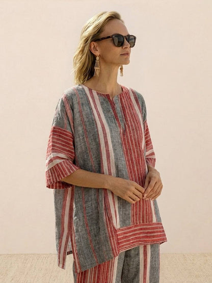 Relaxed Fit Striped Pants and Top 2-Piece Outfit