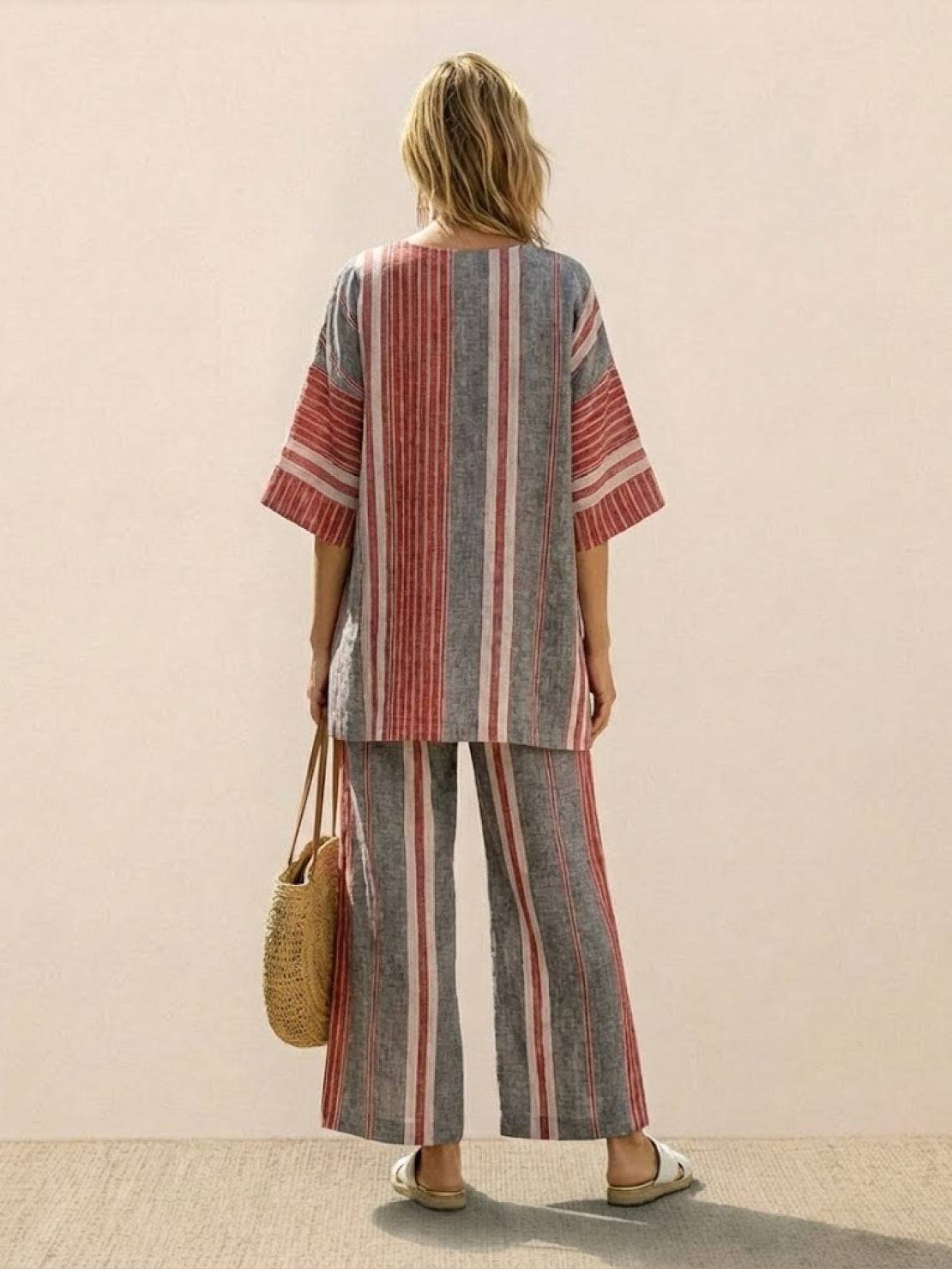 Relaxed Fit Striped Pants and Top 2-Piece Outfit