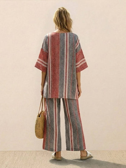 Relaxed Fit Striped Pants and Top 2-Piece Outfit