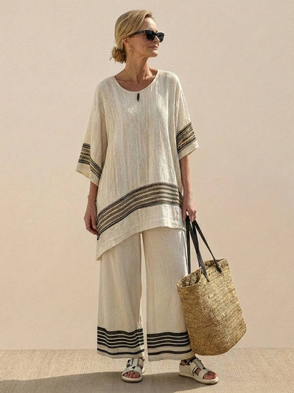 Relaxed Fit Striped Pants and Top 2-Piece Outfit