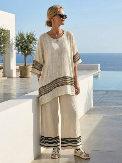 Relaxed Fit Striped Pants and Top 2-Piece Outfit