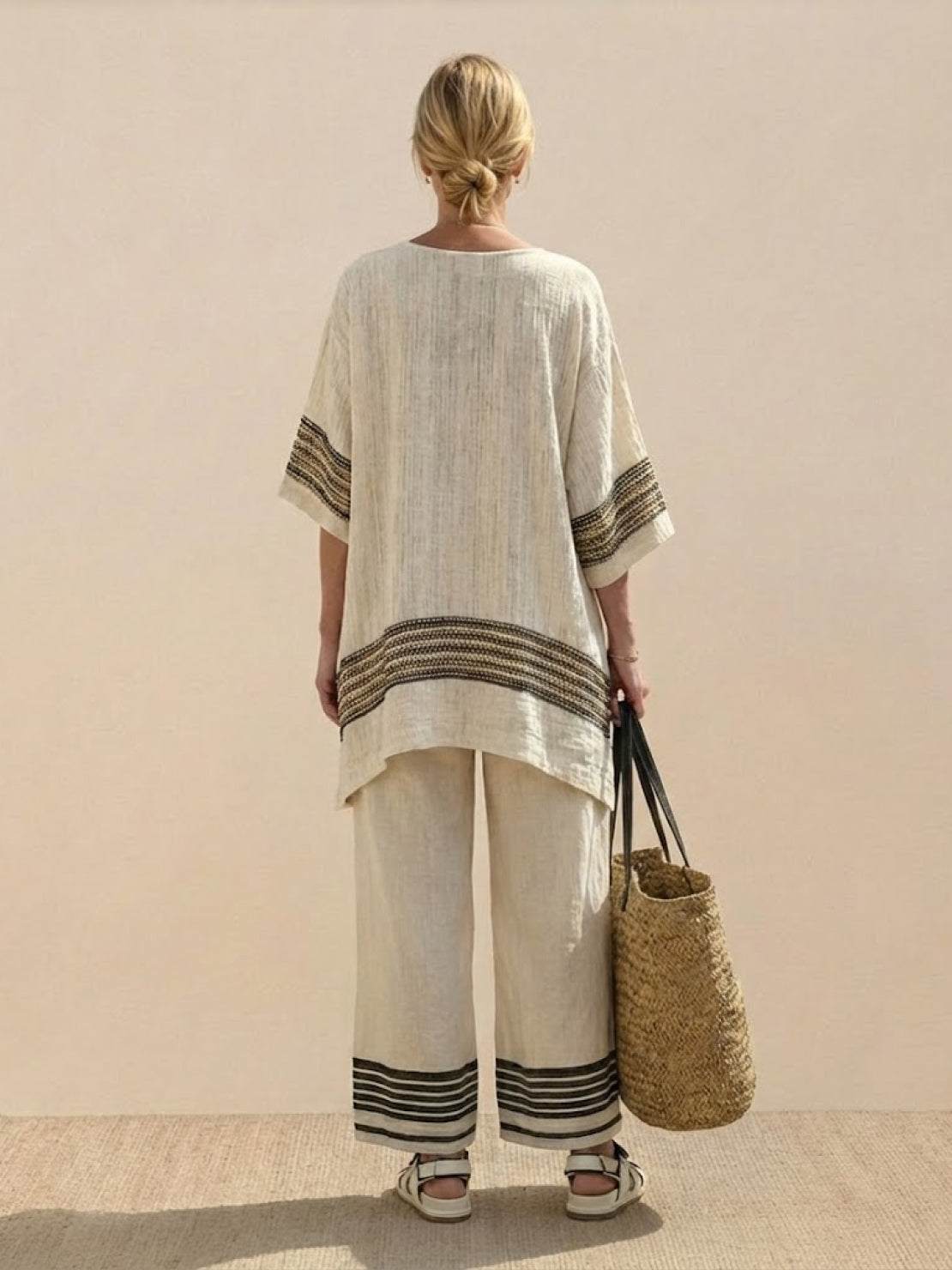 Relaxed Fit Striped Pants and Top 2-Piece Outfit
