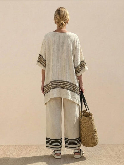 Relaxed Fit Striped Pants and Top 2-Piece Outfit