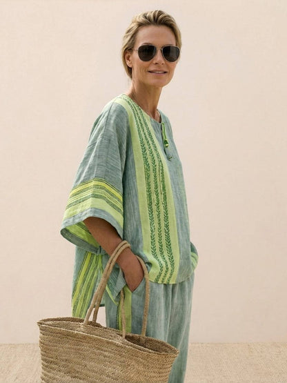 Relaxed Fit Striped Pants and Top 2-Piece Outfit