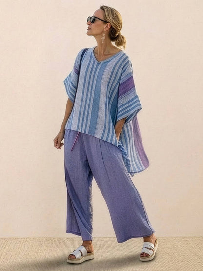 Relaxed Fit Striped Pants and Top 2-Piece Outfit