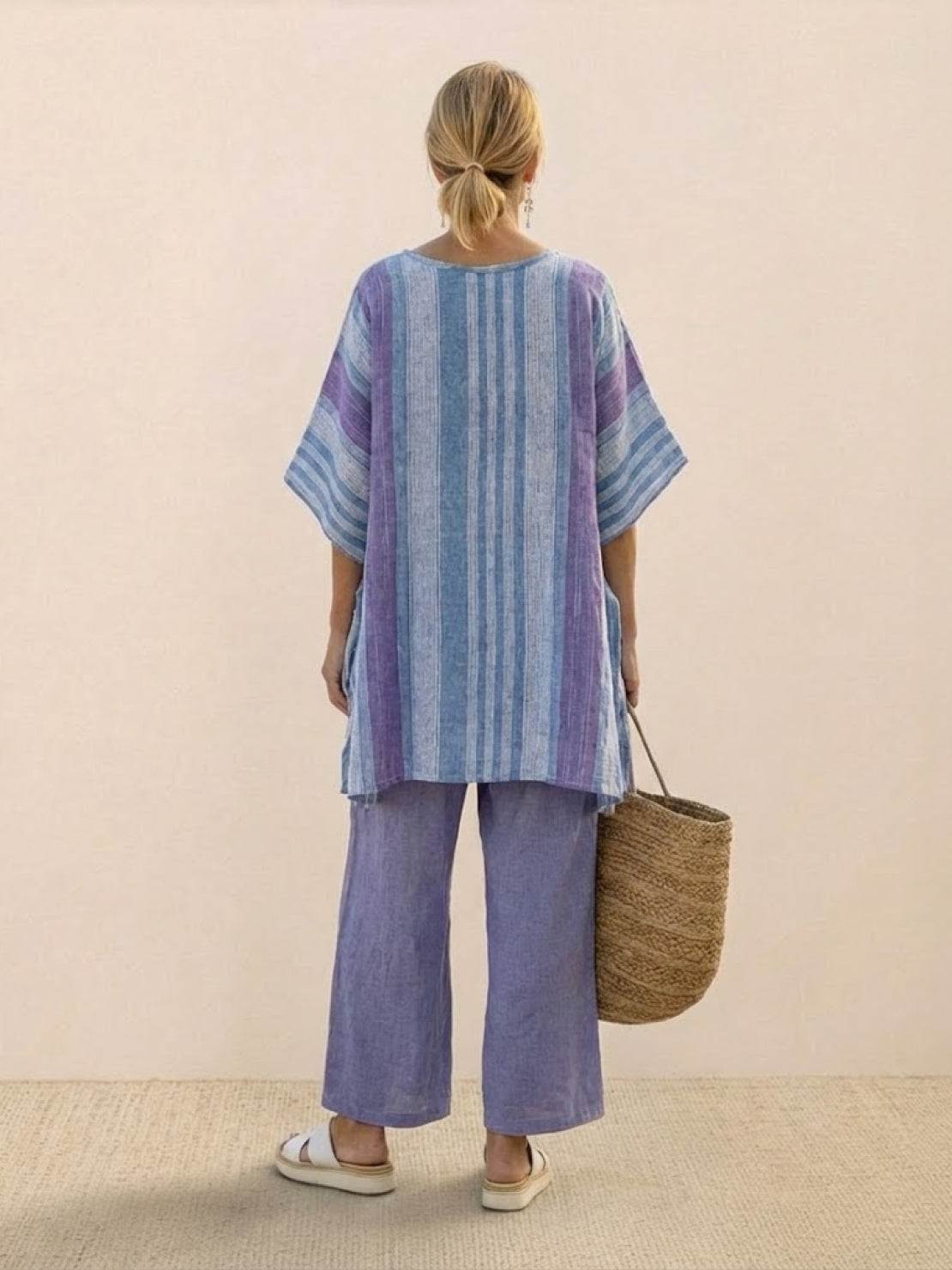 Relaxed Fit Striped Pants and Top 2-Piece Outfit
